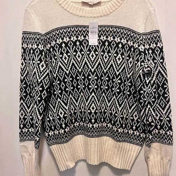 NWT!! LOFT Cream and Black Fair Isle Women's Sweater - Picture 2 of 6